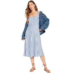 Fit & Flare Sleeveless Striped Linen-Blend Midi Dress